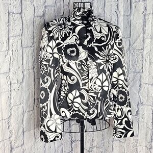 SANDRA DARREN Black and White‎ Large Beaded Floral Short Jacket 4P